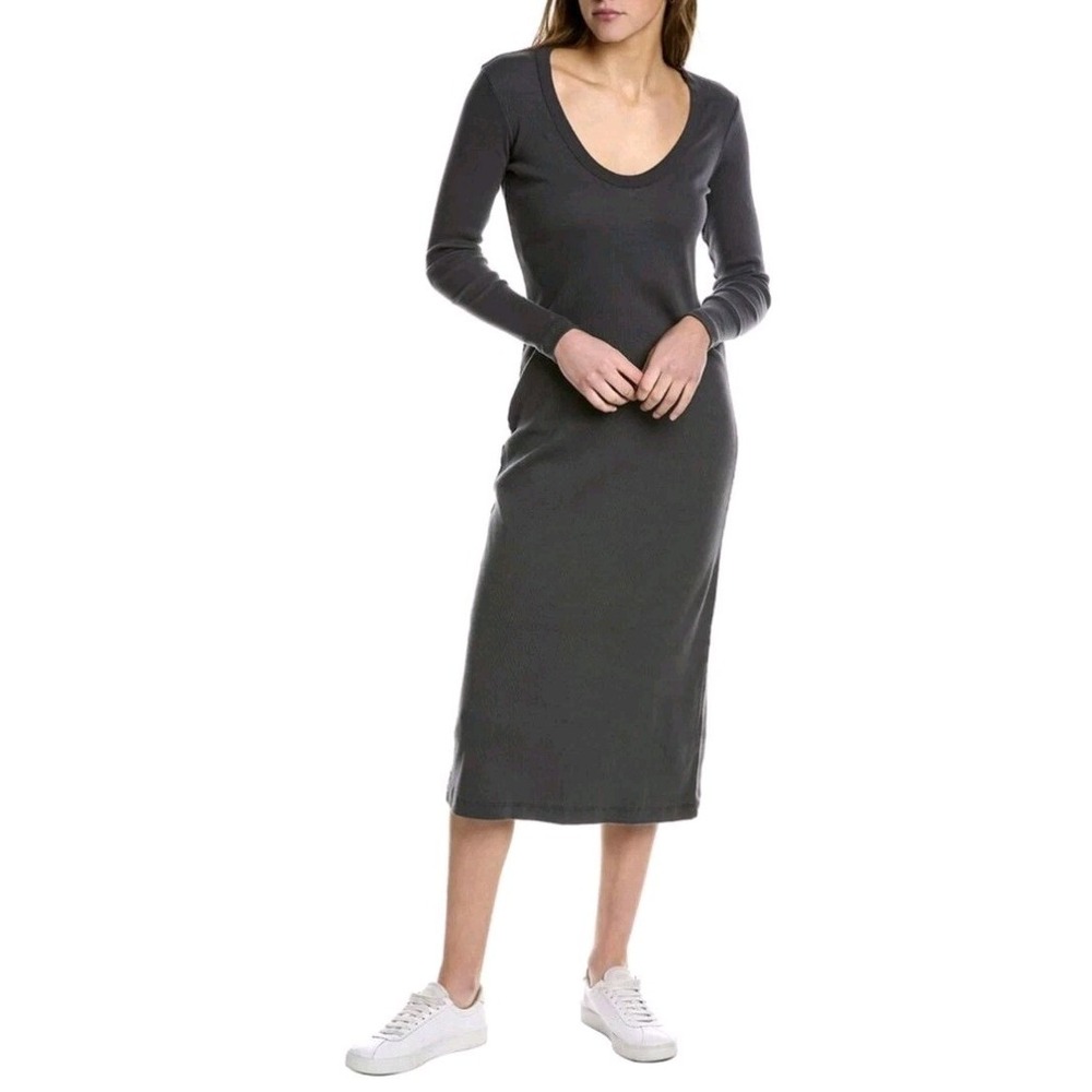 James‎ Perse Ribbed Knit Midi Dress Womens 1 Small Gray Bodycon Long Sleeve